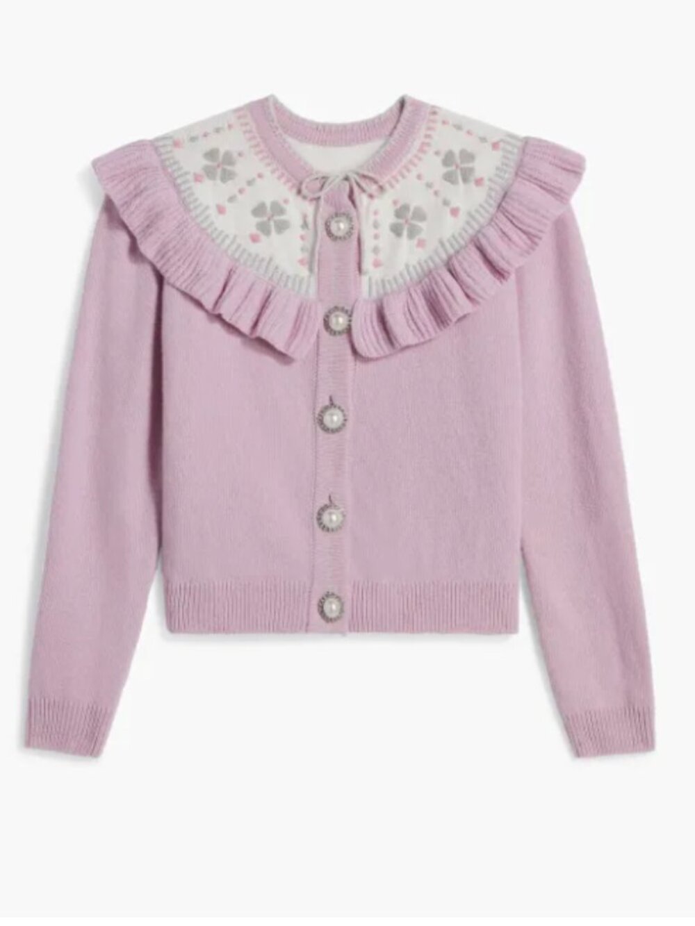 Hill House “Desk” Cardigan XS Pink Wool Ruffle Collar Pearl Button Sweater